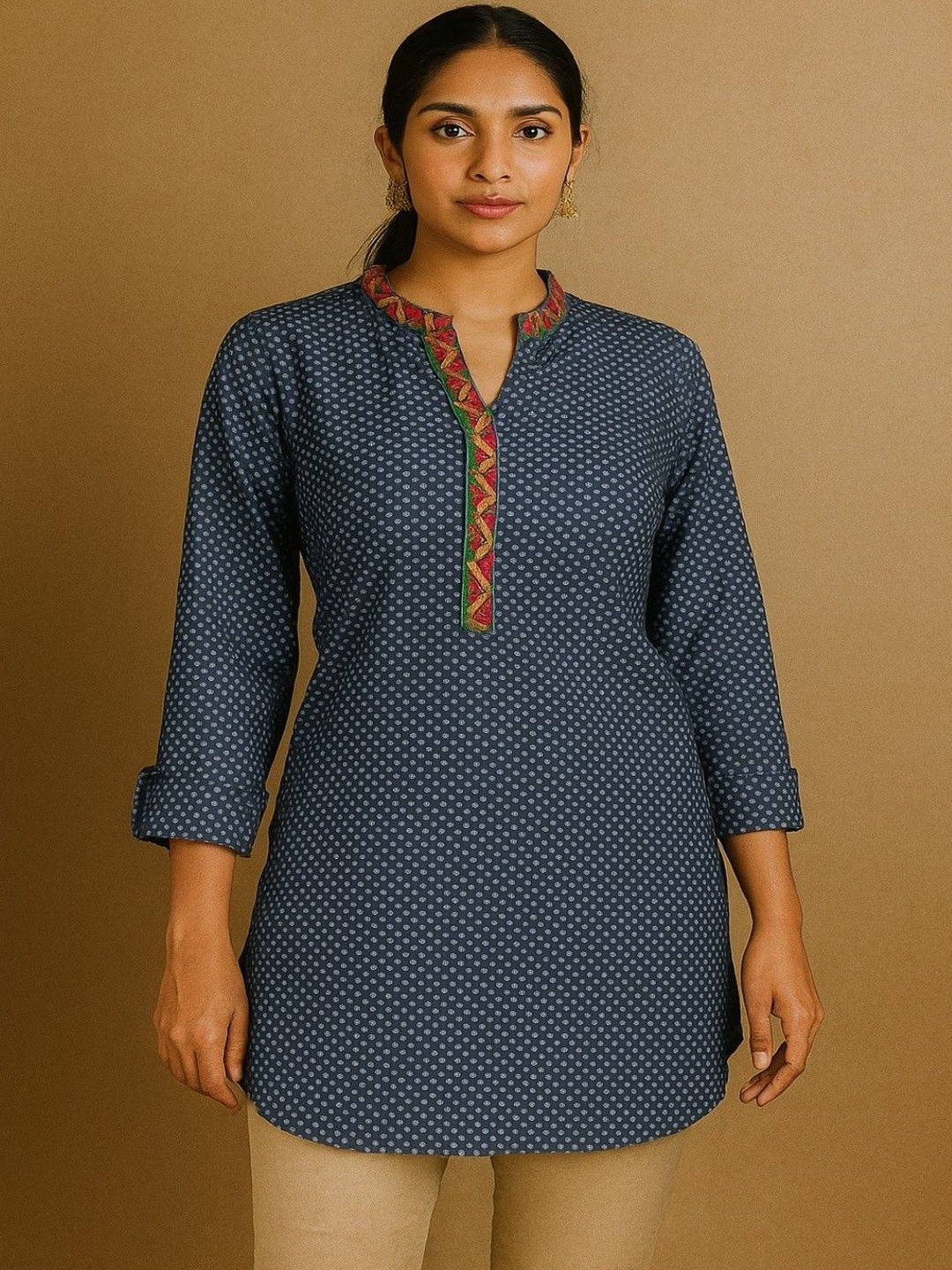Silakaari Women Blue Denim Printed Straight Kurtis