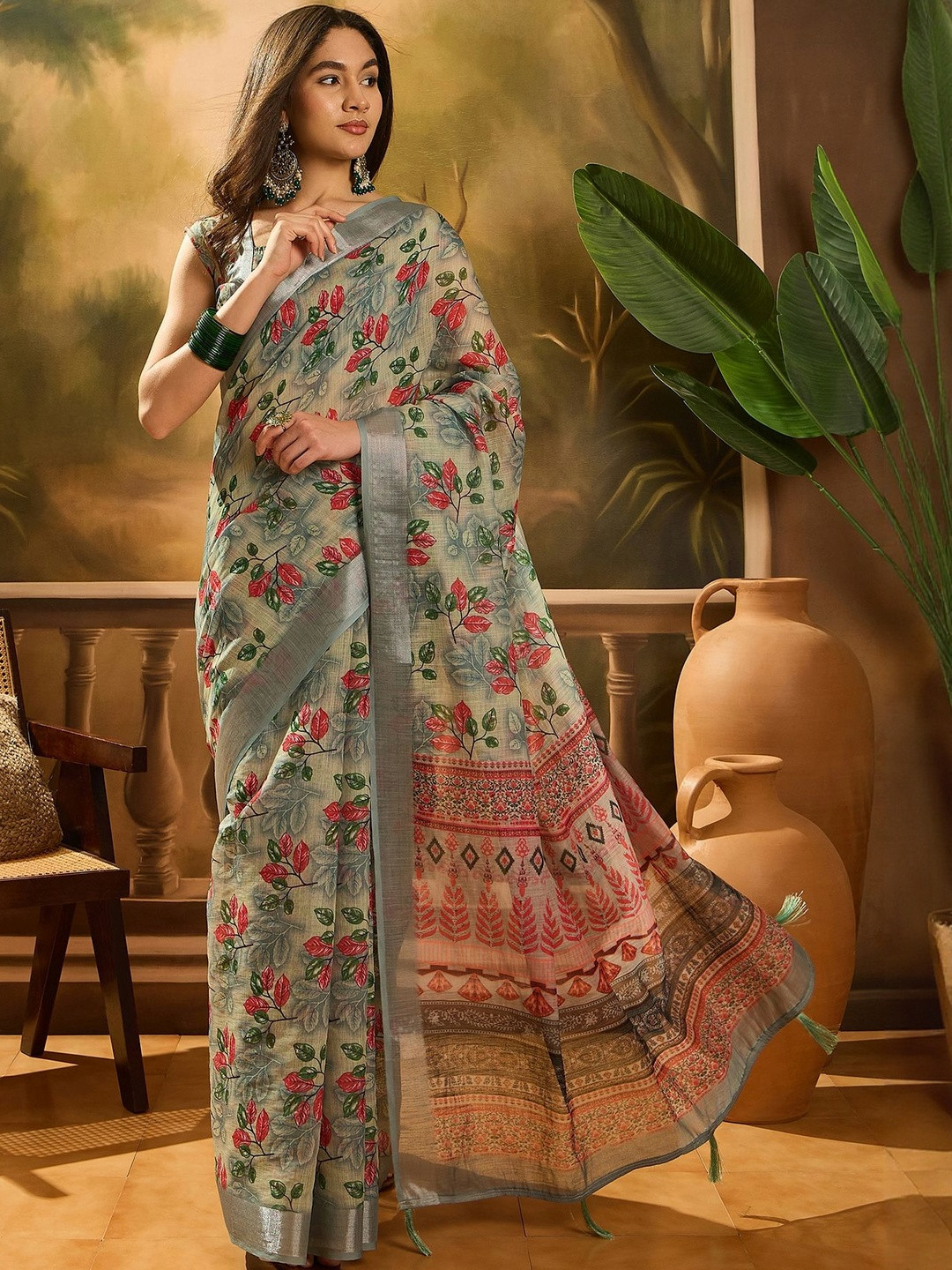 Desi Fusion Floral Phulkari Saree