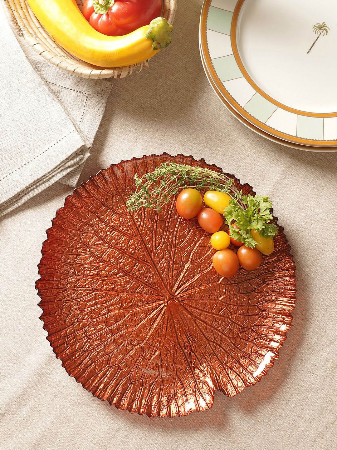 Pure Home and Living Red Lotus Leaf Glass Food Platter
