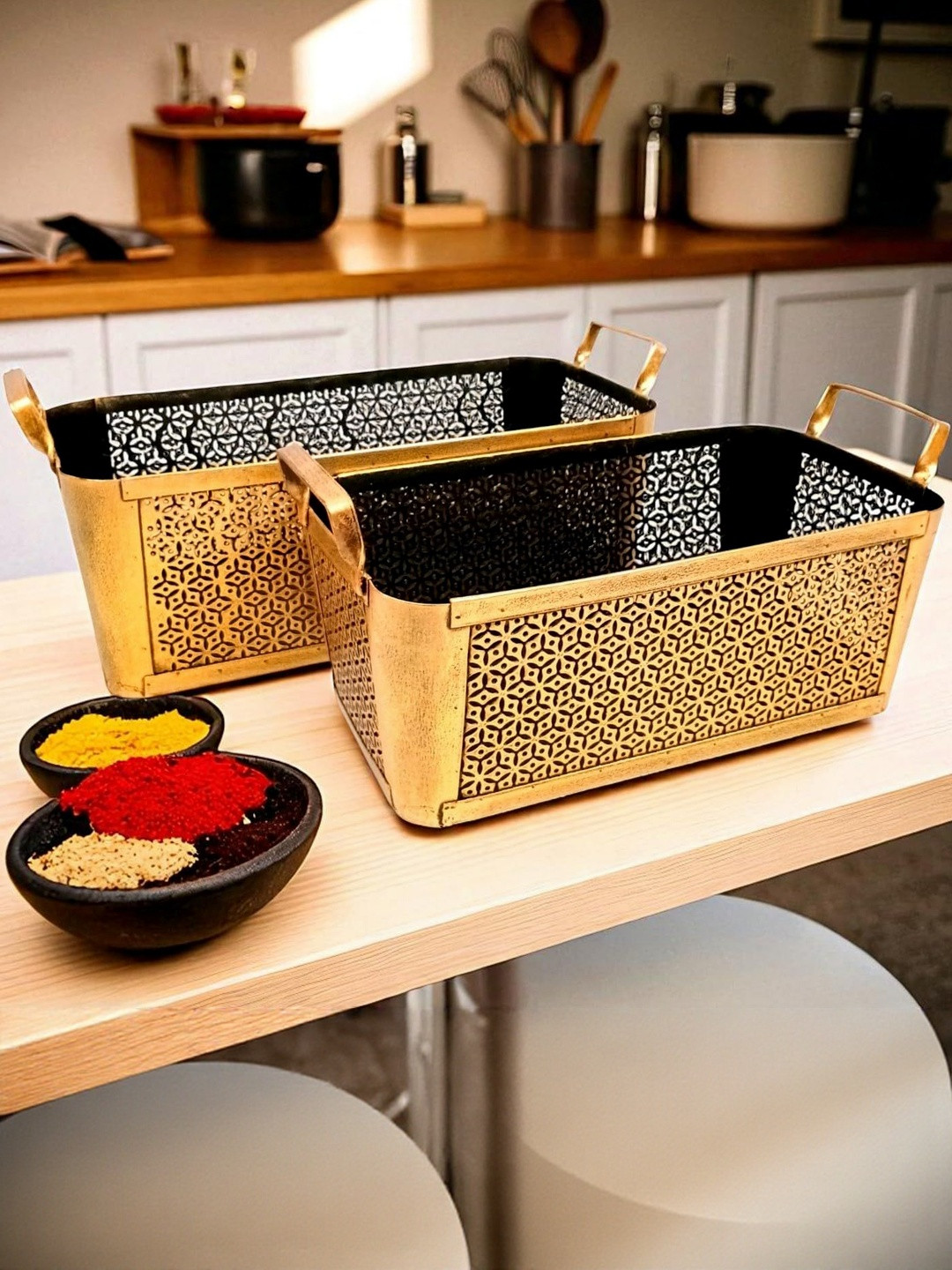 apka mart Set of 2 Gold-Toned Regular Fruit & Utility Organizer