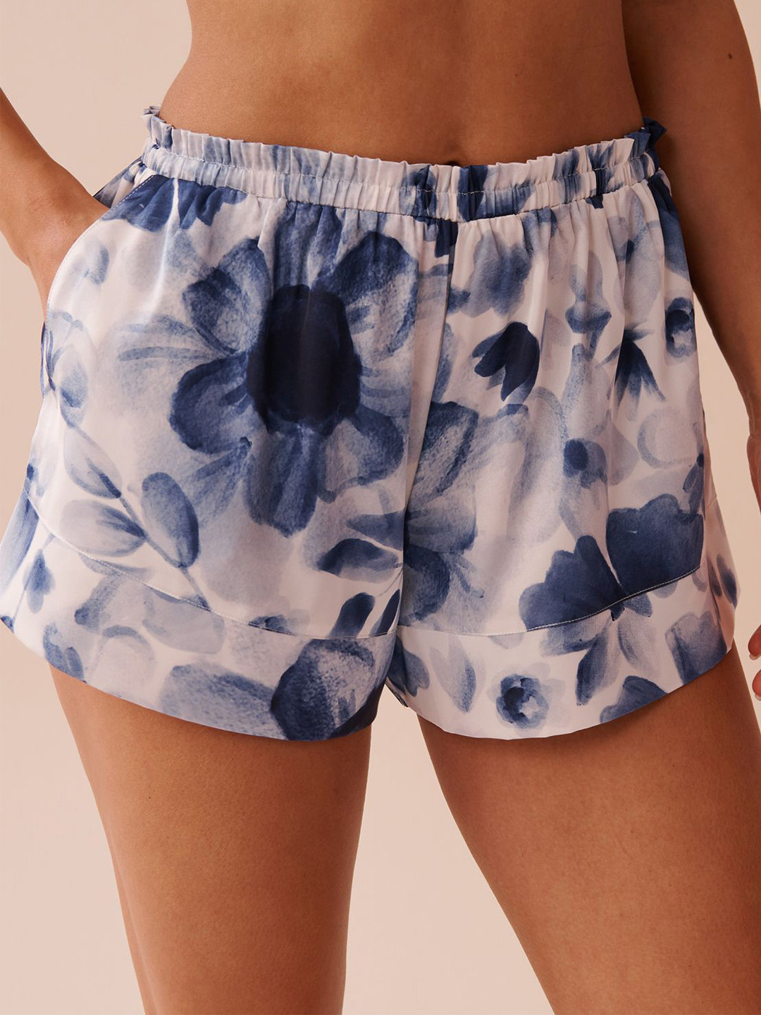 La Vie en Rose Women Floral Print Frill Detail Satin Lounge Shorts