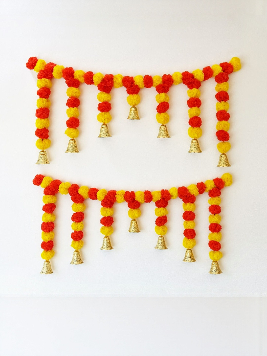 Go Hooked Pack Of 2 Golden Bells With Marigold Flower Door Toran