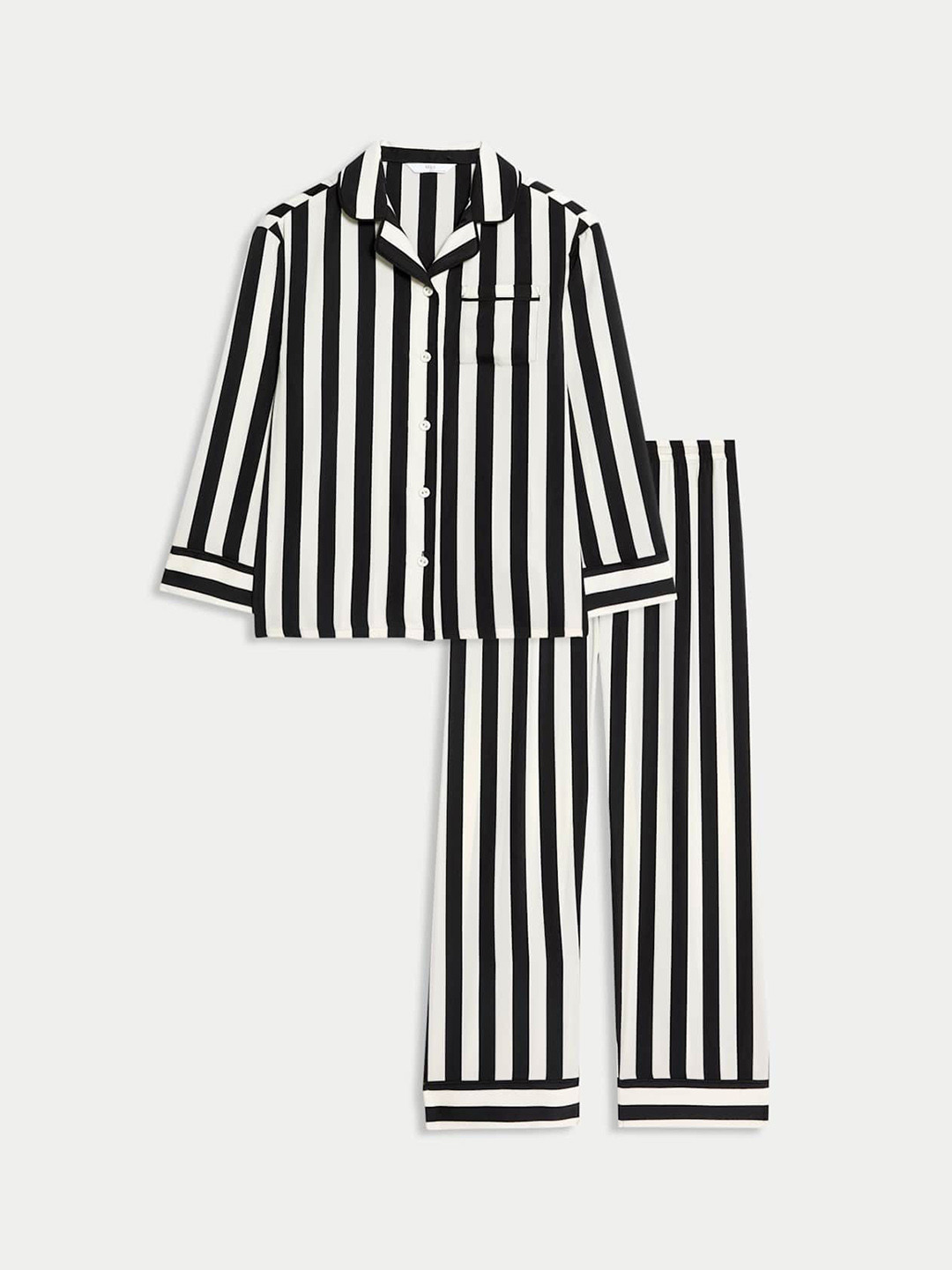 Marks & Spencer Girls Striped Lapel Collar Shirt with Trousers Night Suit