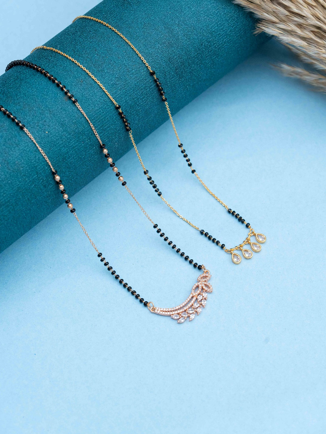 Zeraki Jewels Meher And Ritvi Set Of 2 Stones Studded & Beaded Teardrop Shape Mangalsutras