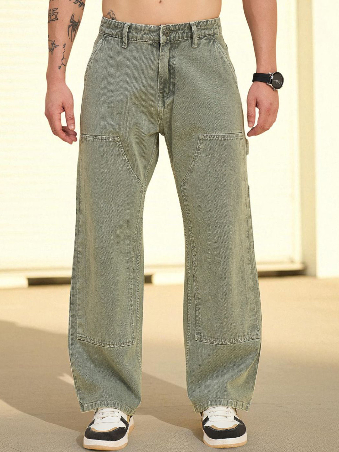 STUDIO NEXX Men Baggy Low-Rise Cotton Cargo Styles Jeans