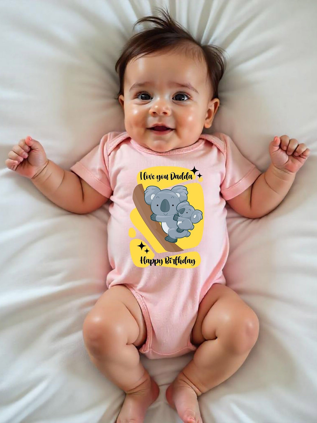 KNITROOT Infants I Love You Dadda Happy Birthday Printed Cotton Envelope Neck Bodysuit