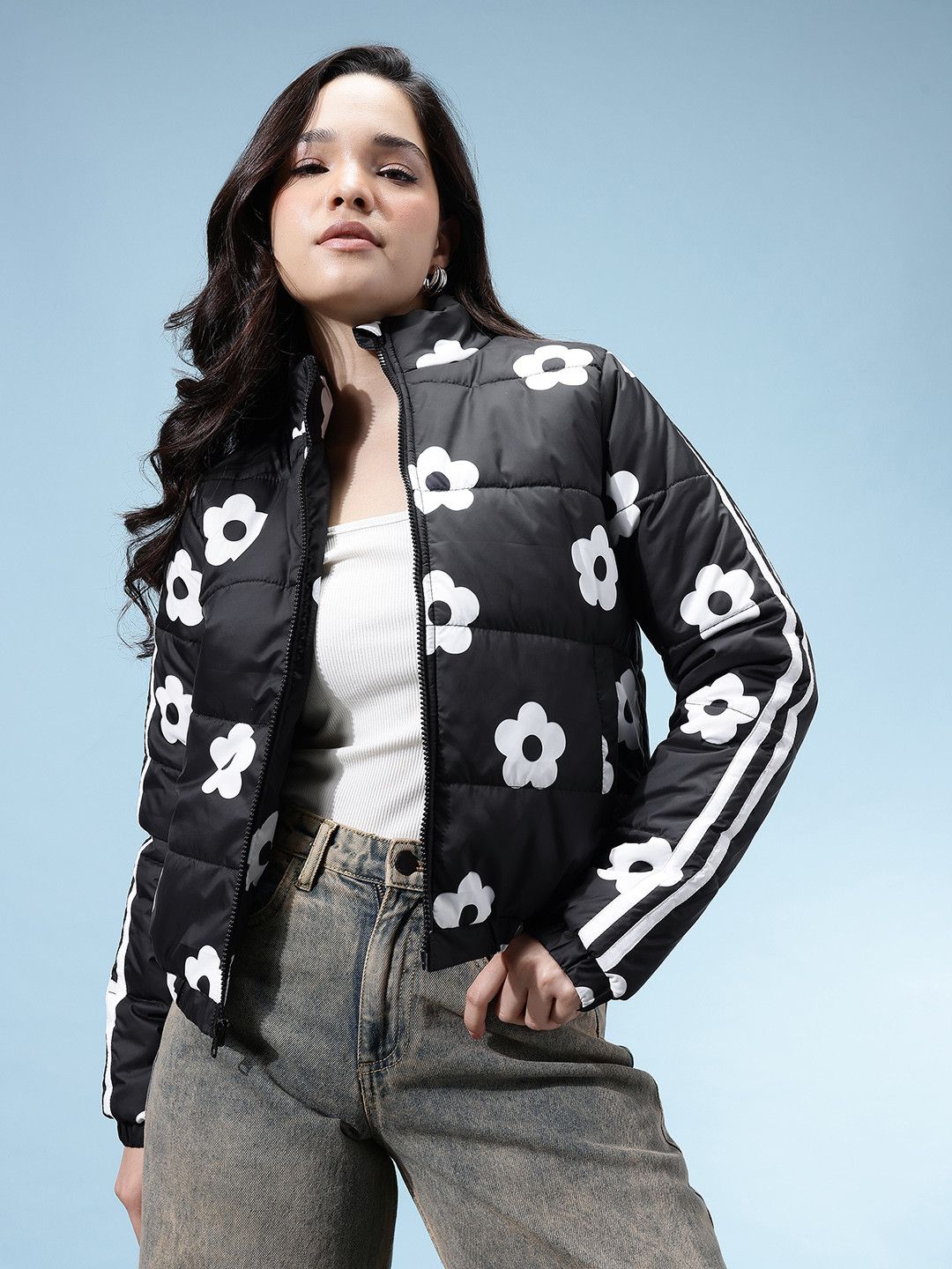 glitchez Floral Print Puffer Bomber Jacket