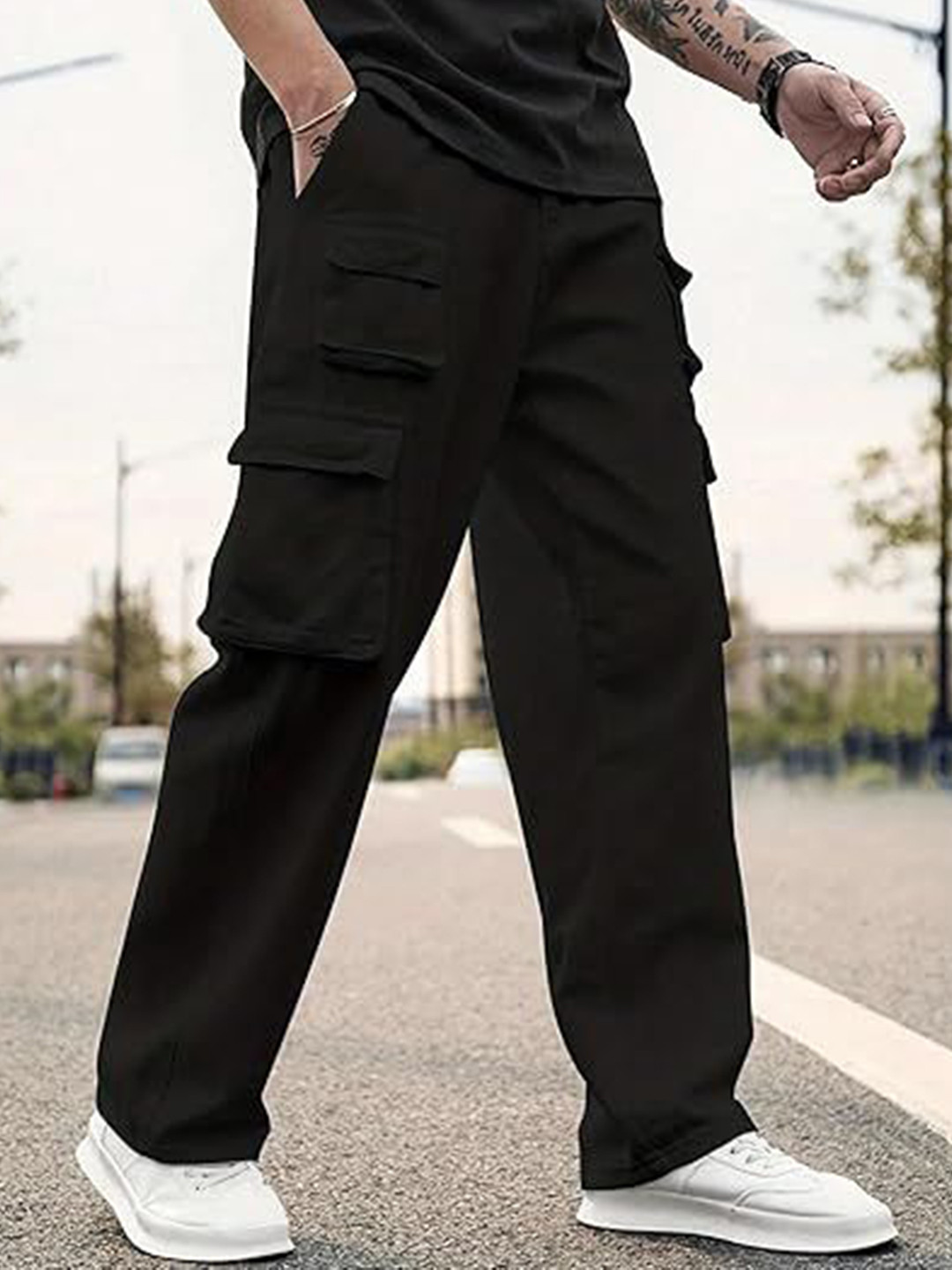 WINSUNITY Men Mid-Rise Cargos Trousers