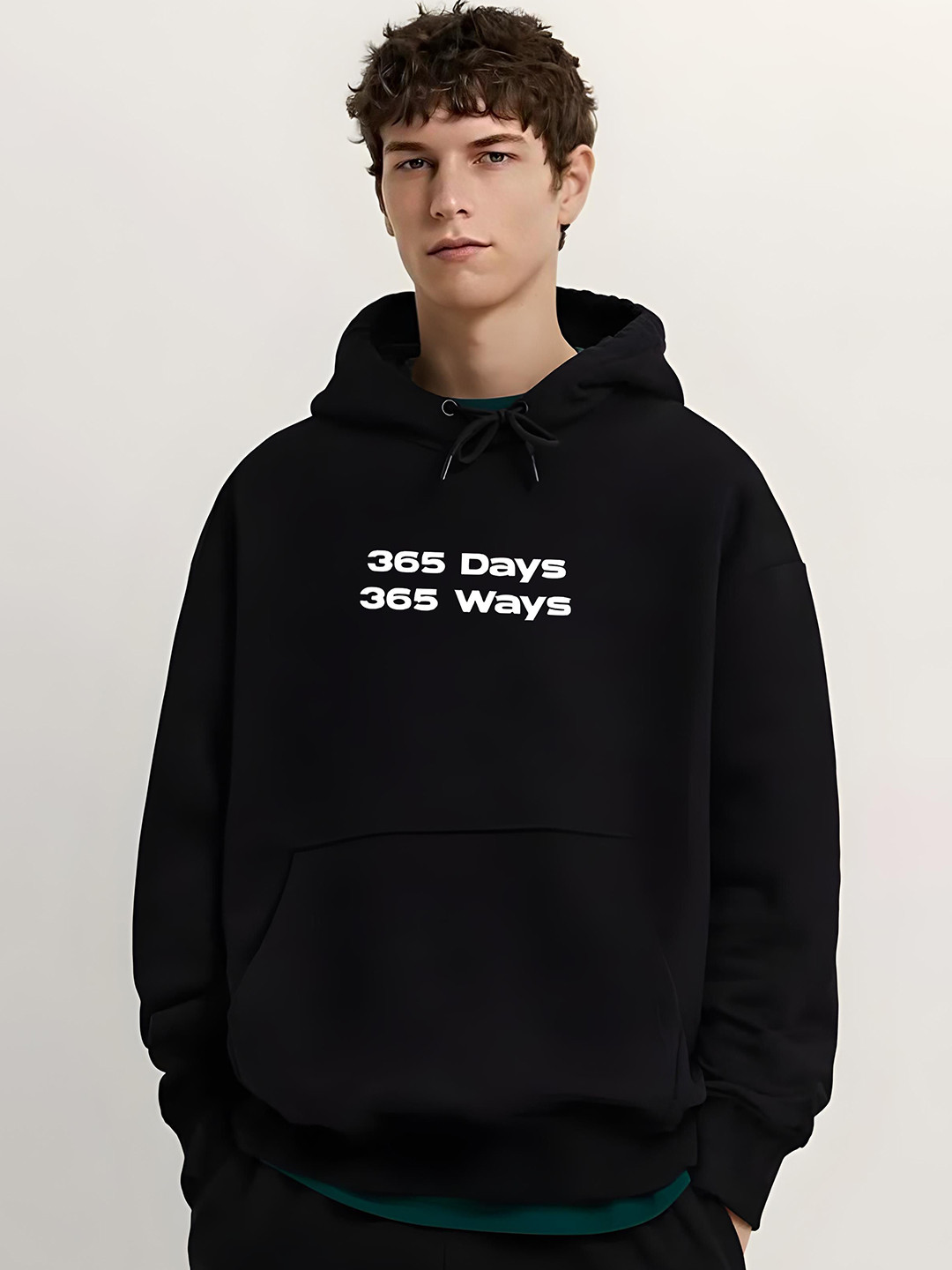 Men Black 365 Days Printed Hooded Sweatshirt