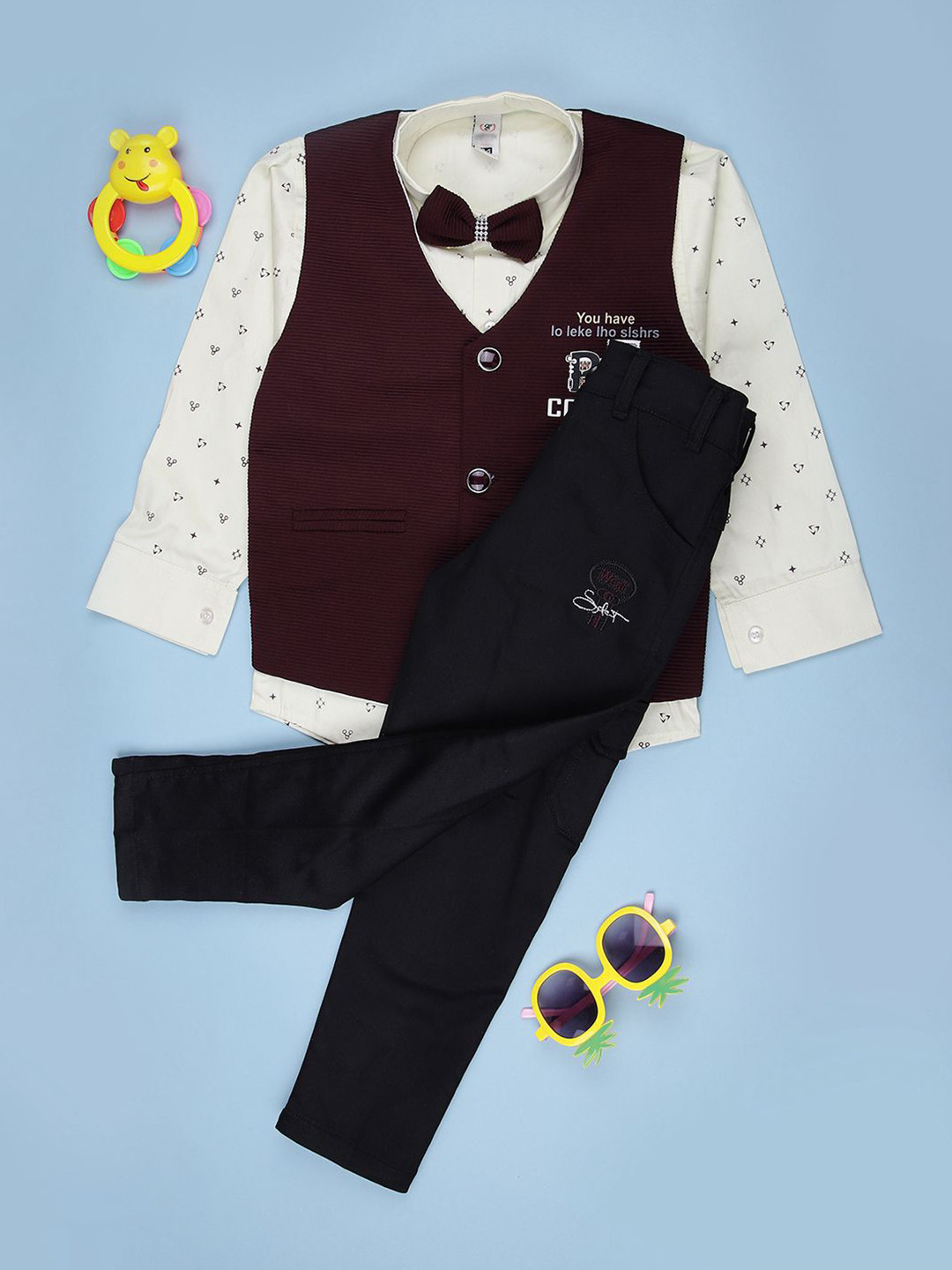 V-Mart Boys Printed Woven Mandarin Collar Baba Suit