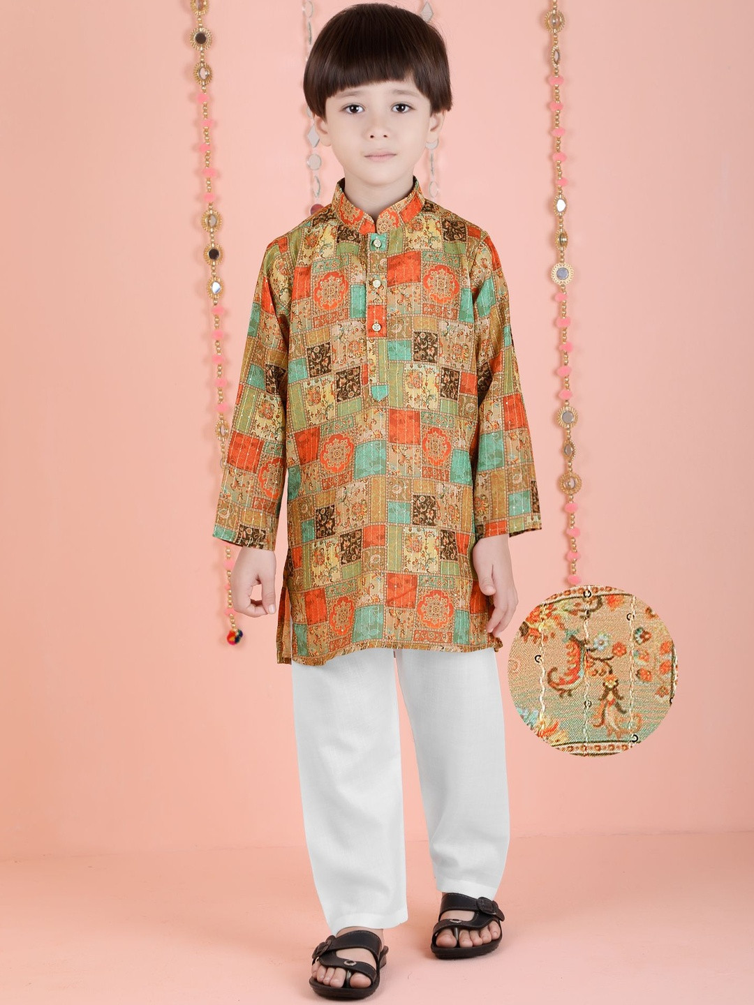 Sangria Boys Cotton Full Sleeves Printed Kurta And Pyjama