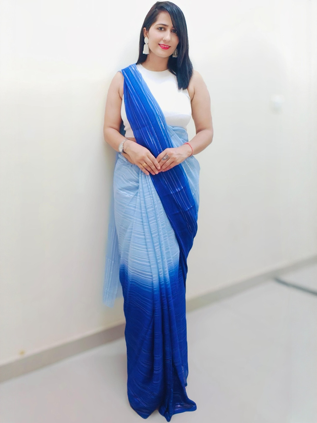 Moda Rapido Blue Satin Striped Sarees