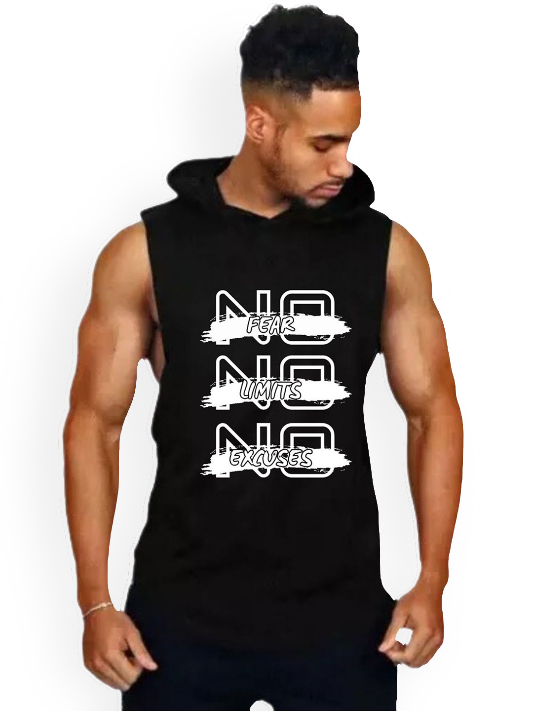 Fashnobic Men No Fear Printed Hooded Neck Gym Vest
