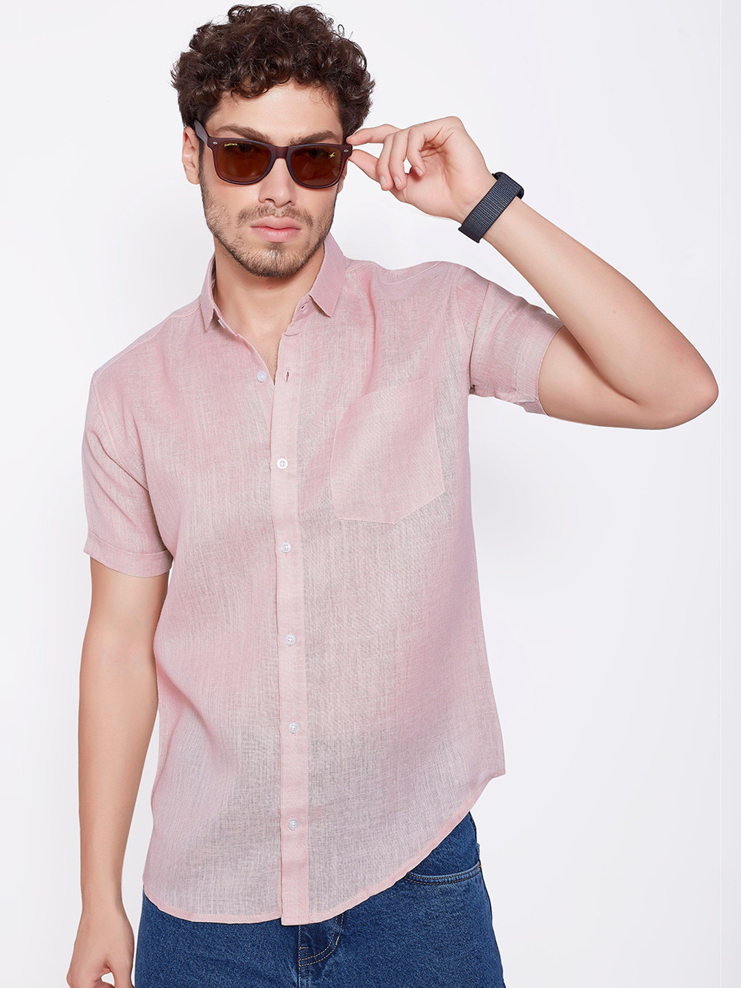 DIVISIVE Men Comfort Slim Fit Solid Spread Collar Linen Casual Shirt