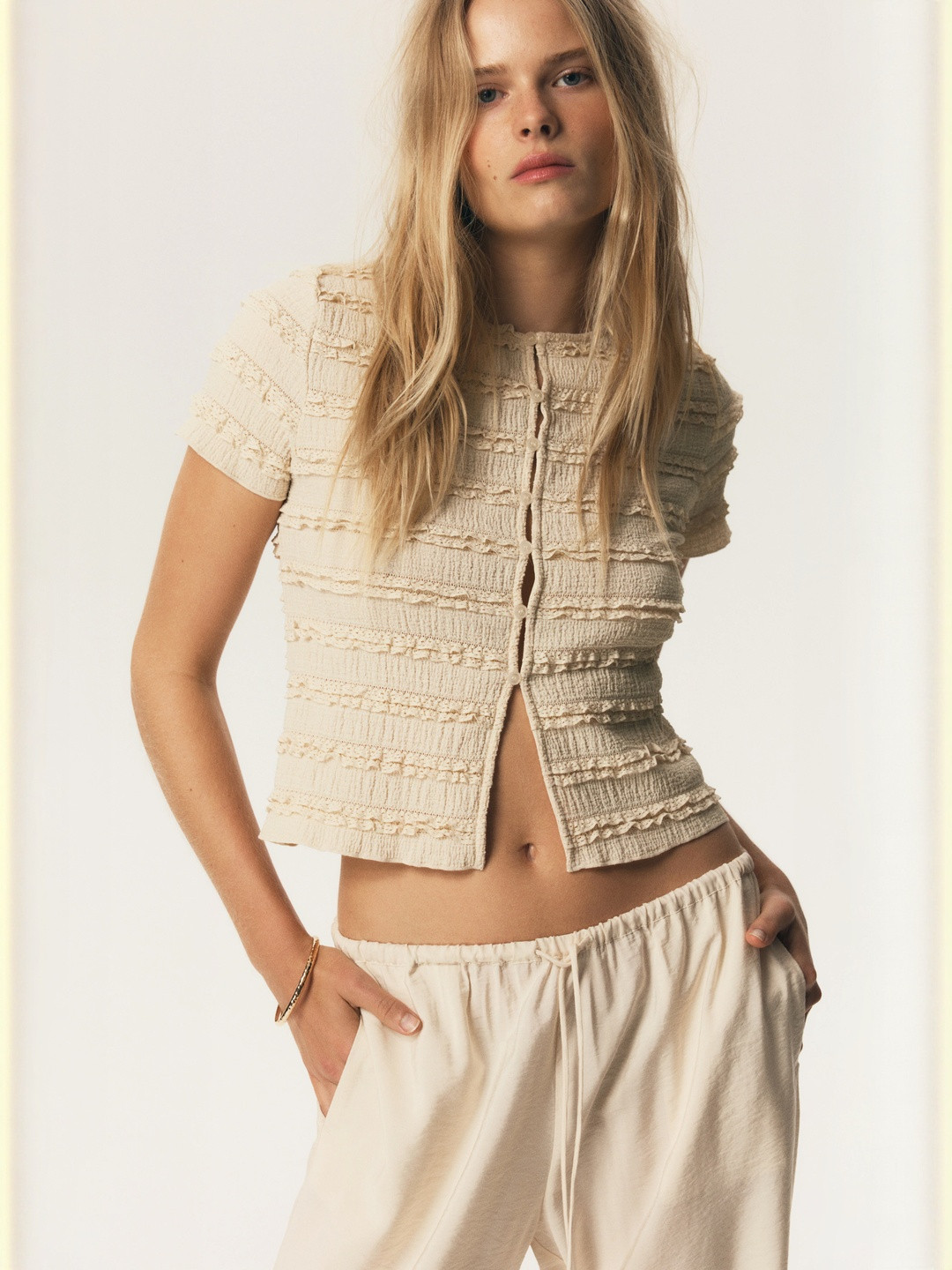 H&M Frill Trimmed Button Front Top