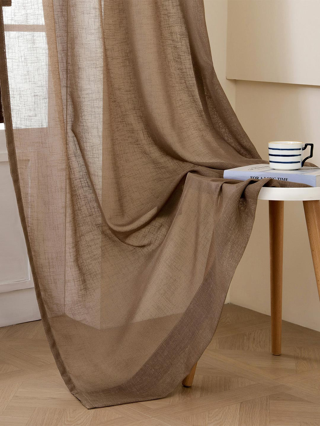 Story@home Camel Brown Sheer Long Door Curtain