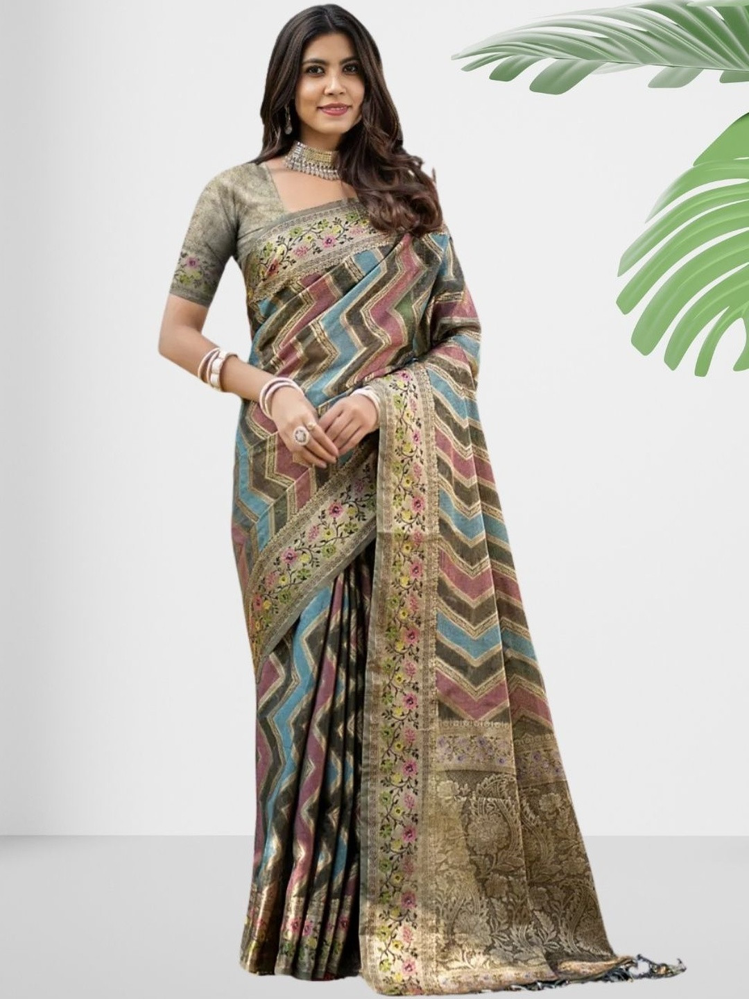 Apni Maati Vastram Geometric Woven Design Zari Organza Saree