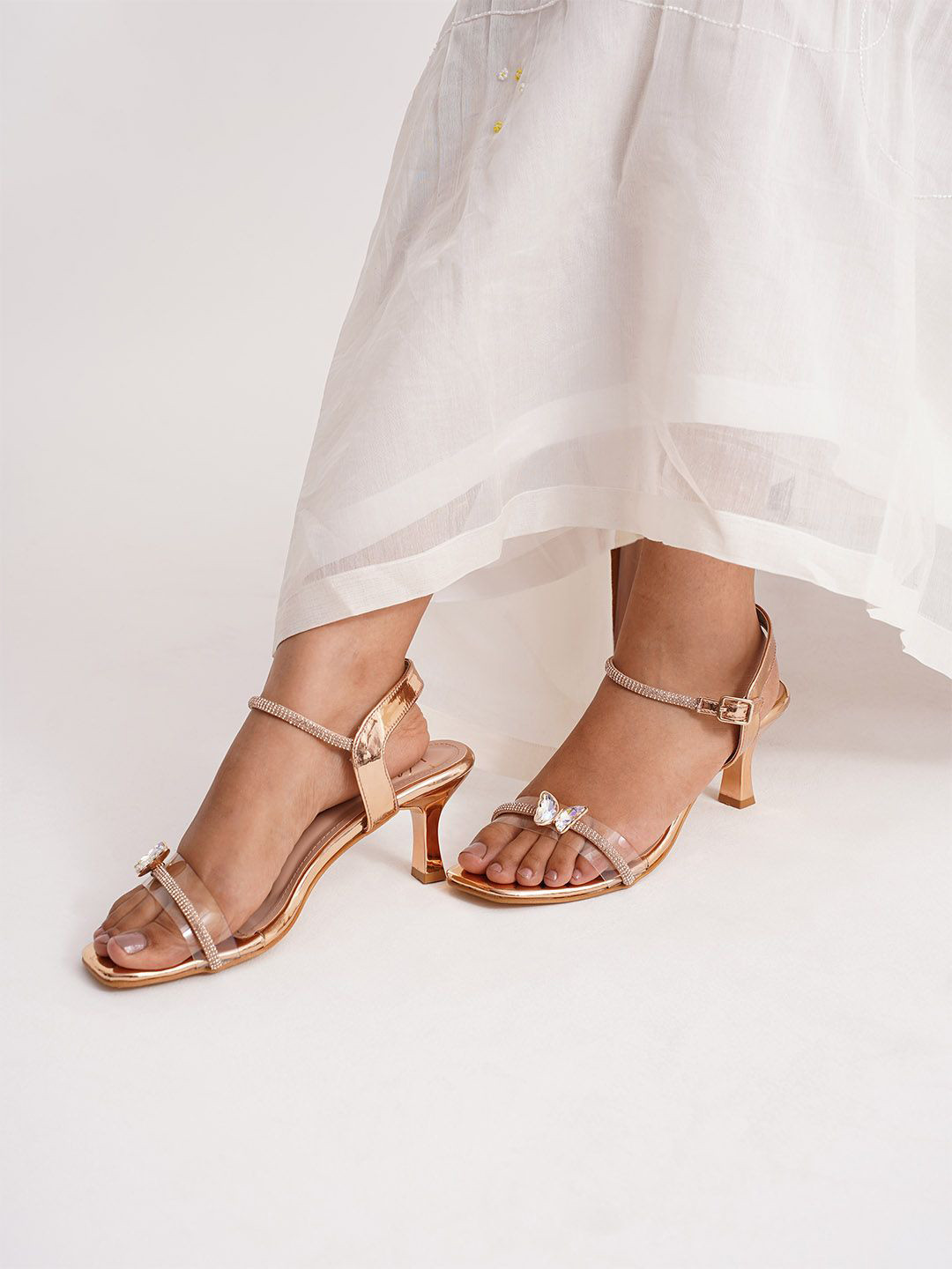 JM Looks Women Embellished Stylish Ankle Strap Kitten Heels Sandals