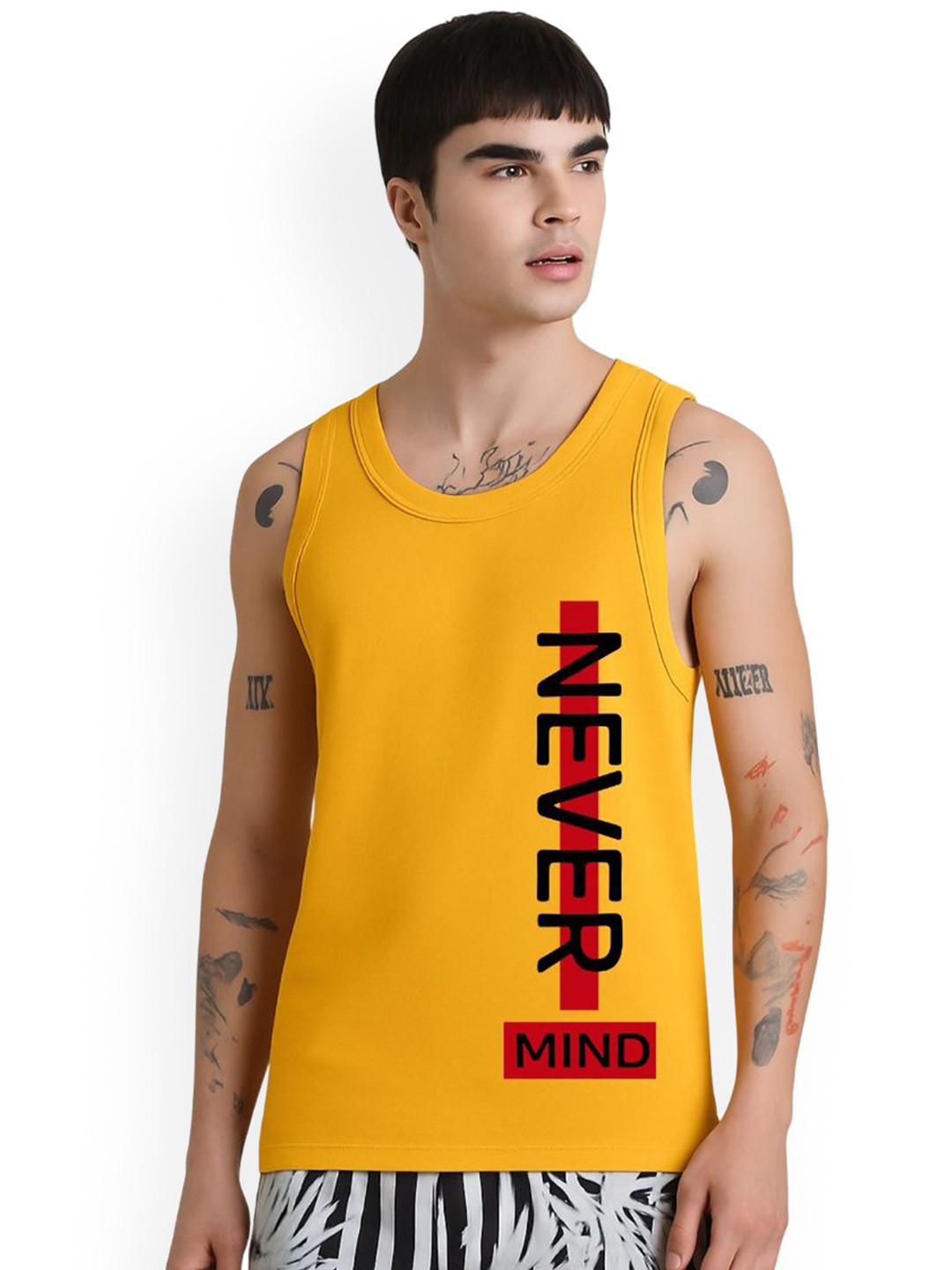 Parona Printed Gym Vest M--Vest-7-Mustard-S