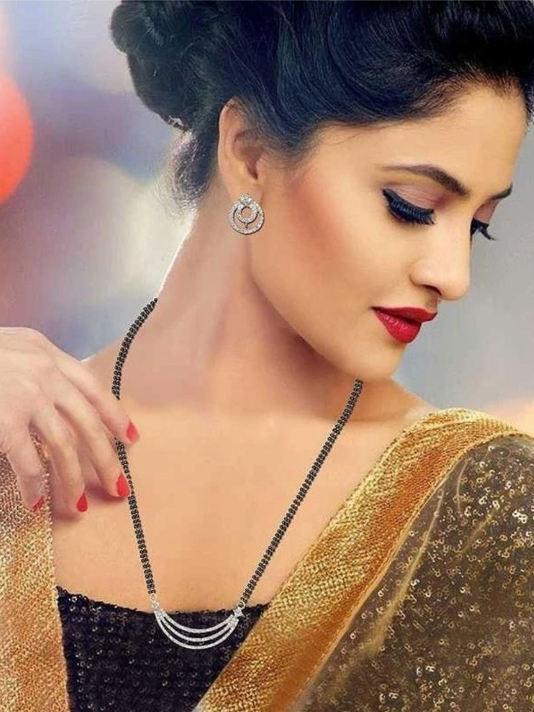 ADITYA COLLECTION  Women Silver Alloy Black Beaded  Artificial Stone Type Jewellery set