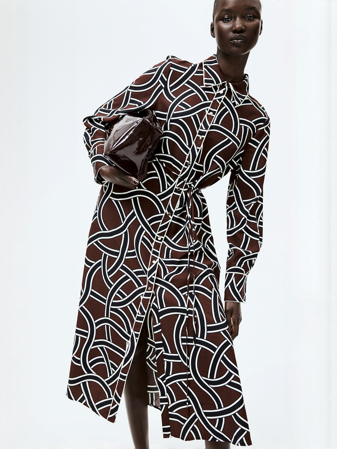 H&M Patterned Tie-Belt Dress