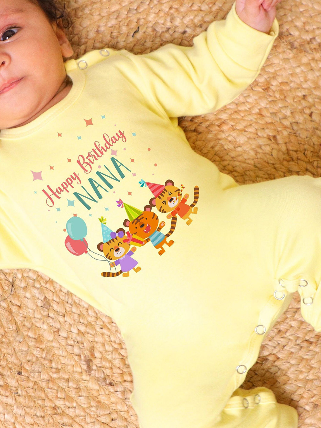 KNITROOT Kids  Happy Birthday Nana Printed Cotton Round Neck Rompers