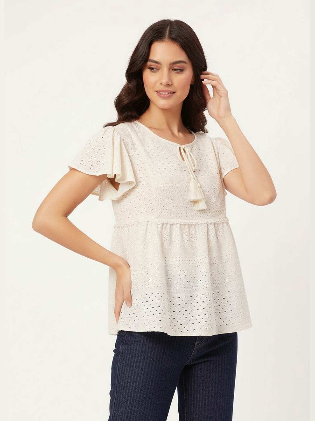 DressBerry Escape Essentials Schiffli Lace Inserts Detail A-Line Top