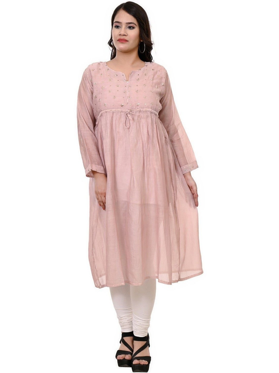THREAD FIESTA Women Embellished Chanderi Silk Anarkali Kurta