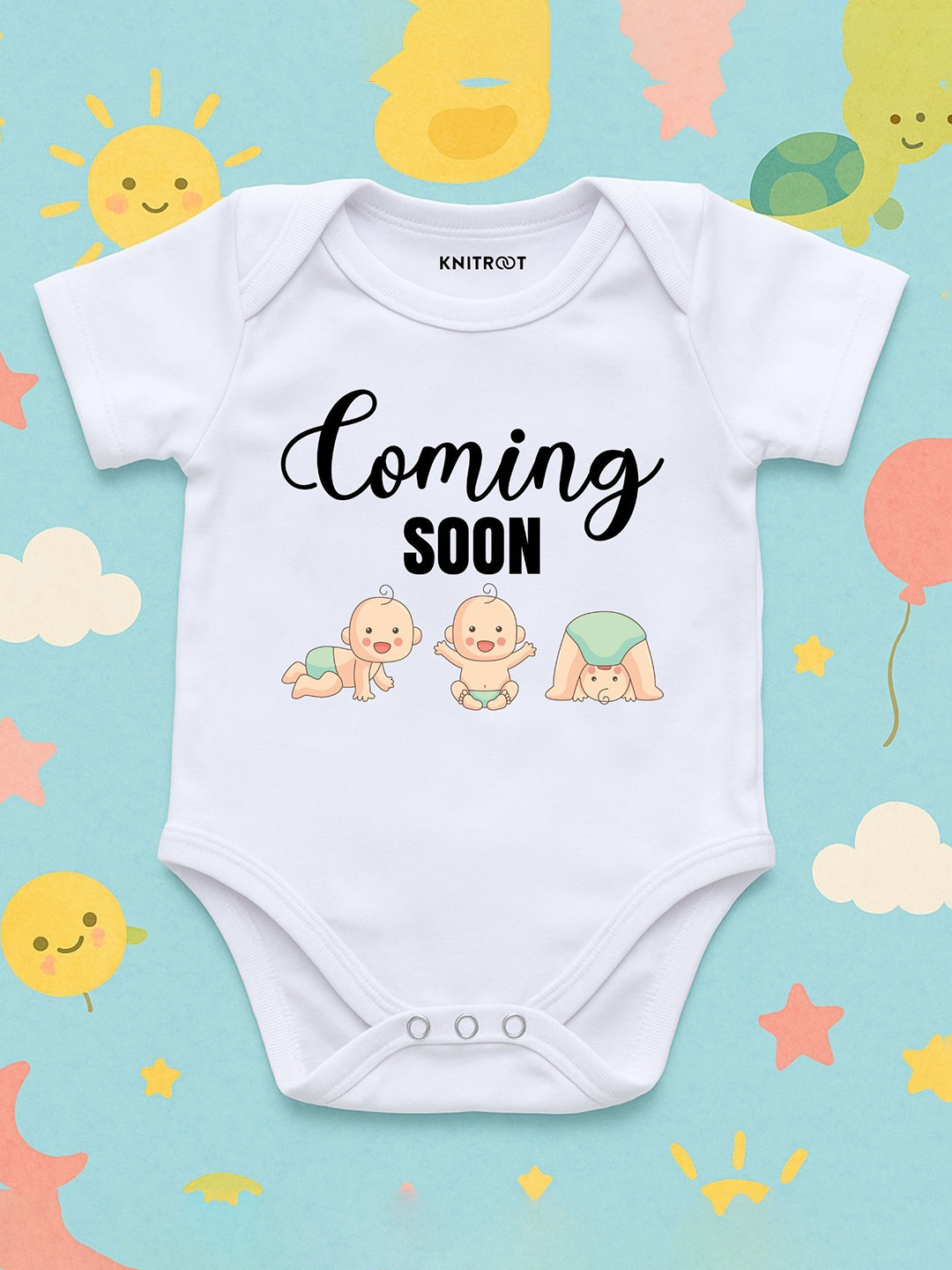 KNITROOT Infants Coming Soon Printed Cotton Envelope Neck Bodysuit