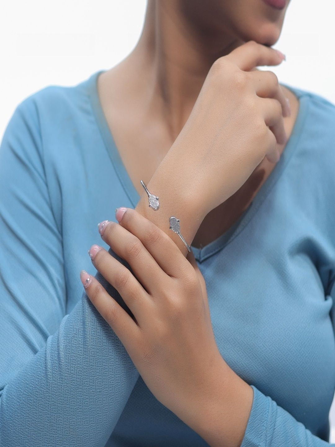 TASSYA Women Silver-Plated Twin Tortoise Open Kada