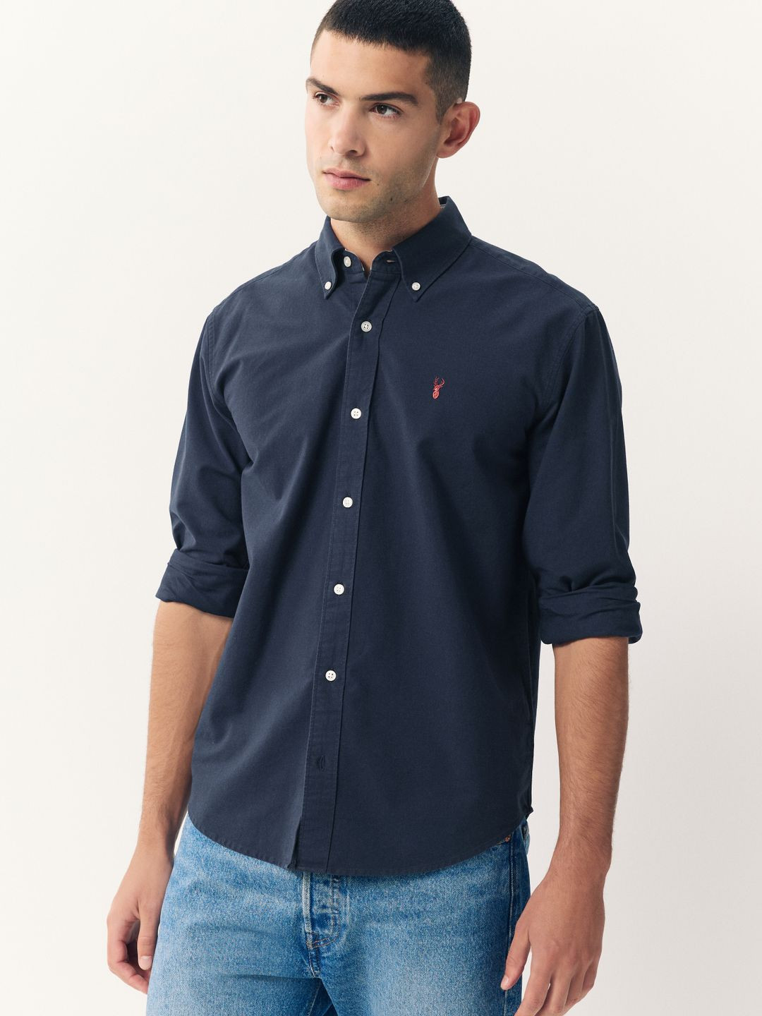 NEXT Organic Cotton Button-Down Collar Slim Fit Oxford Weave Shirt