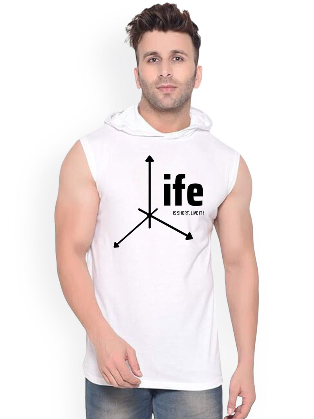Fashnobic Men Life Is Short Printed Hooded-Neck Gym Innerwear Vests