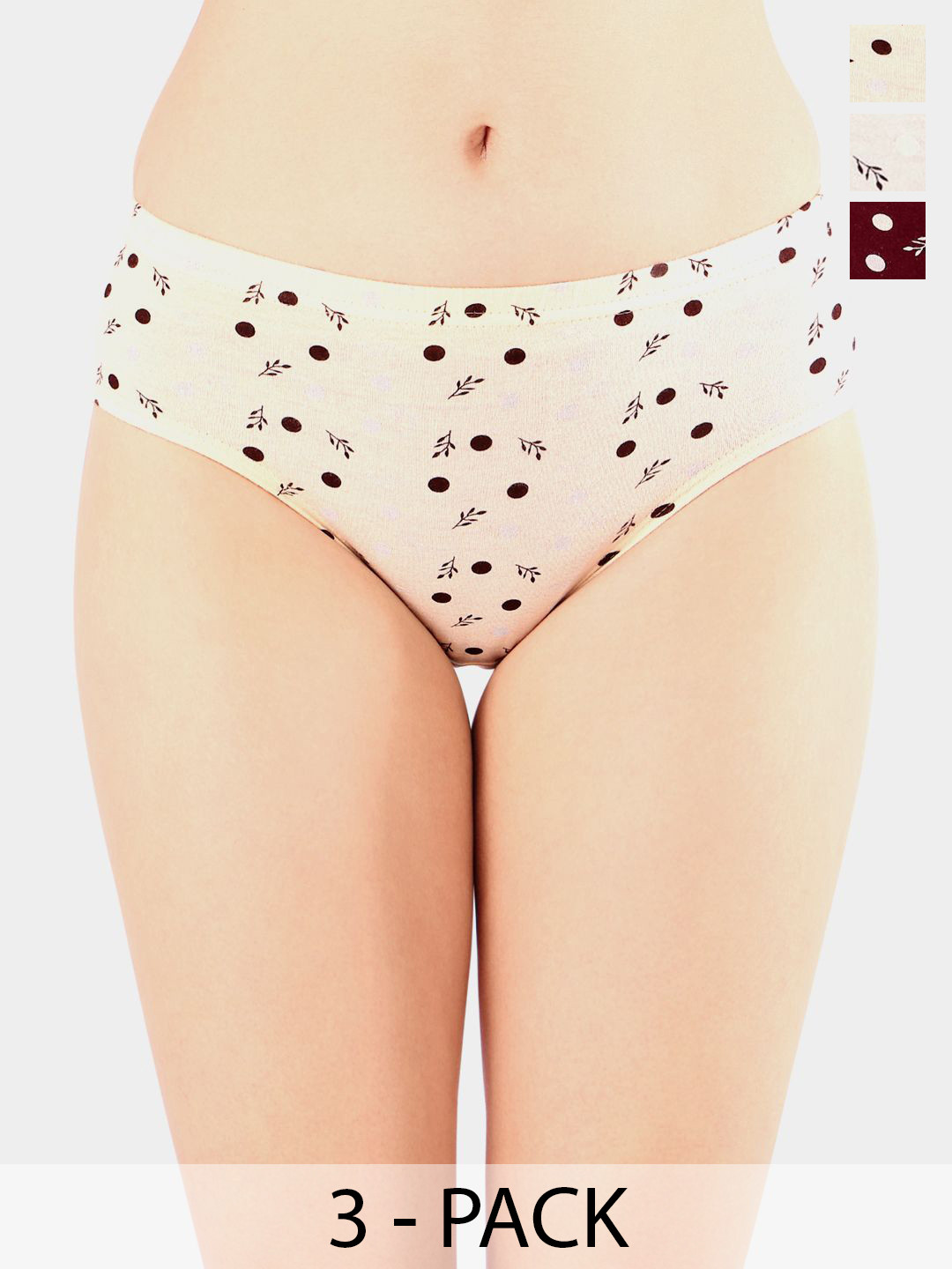 Bodycare Pack Of 3 Premium Assorted Self-Designed Cotton Mid-Rise Basic Briefs - 5433