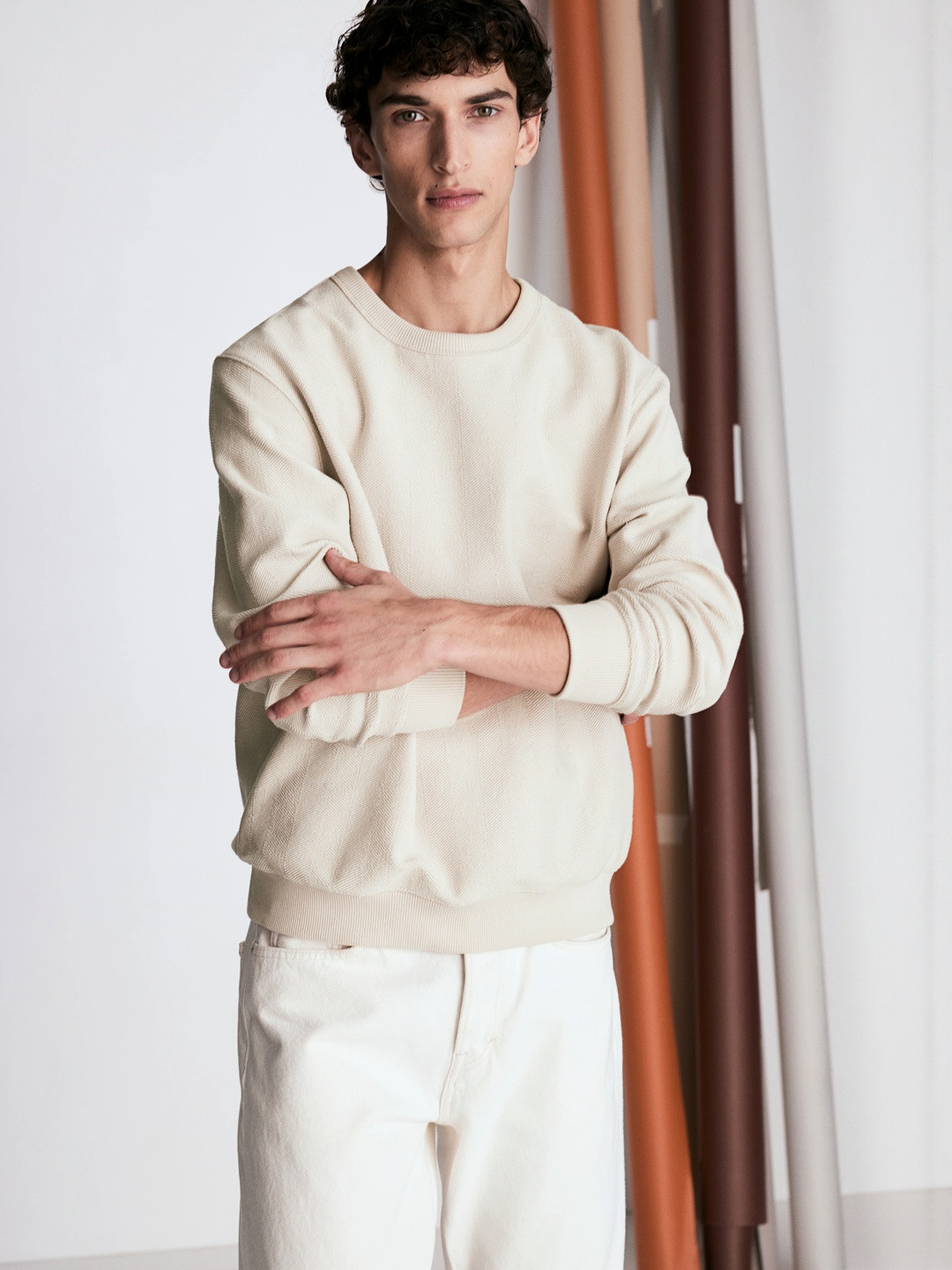 H&M Loose Fit Herringbone-Patterned Sweatshirt