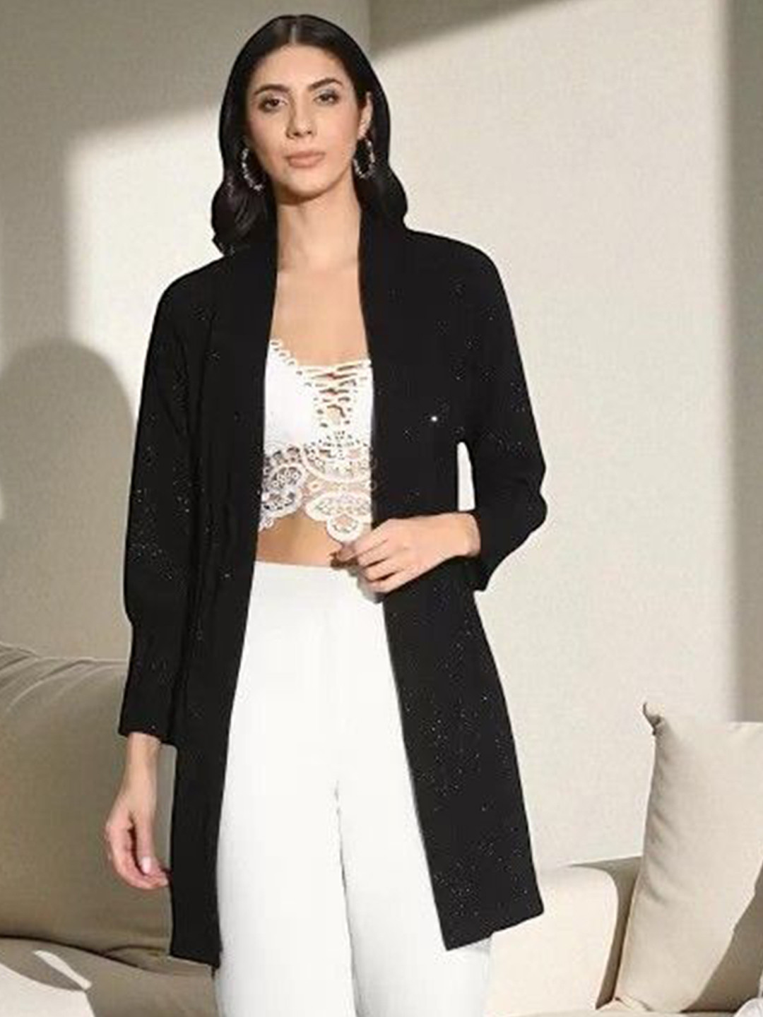 SFOTY Shimmer Longline Open-Front Shrug