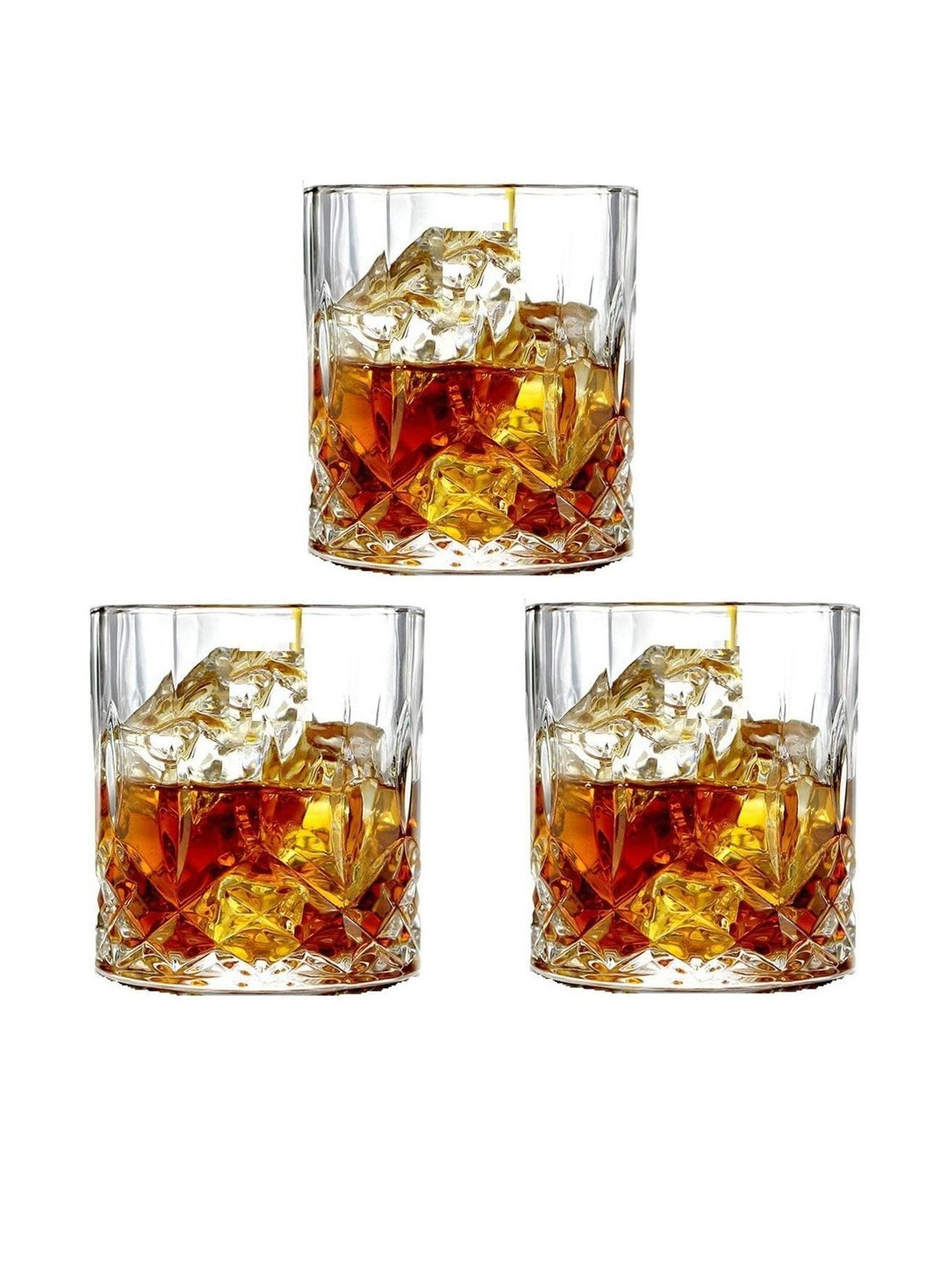 1ST TIME Transparent 3 Pieces Textured Glass Whisky Glasses- 200 ml Each