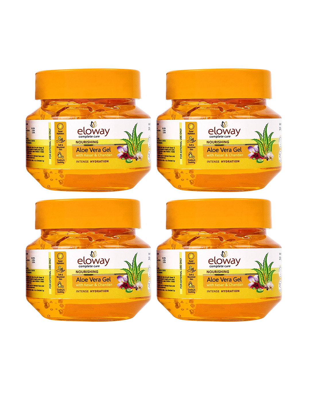 ELOWAY Set Of 4 Aloe Vera Gel With Kesar & Chandan- 100 g Each