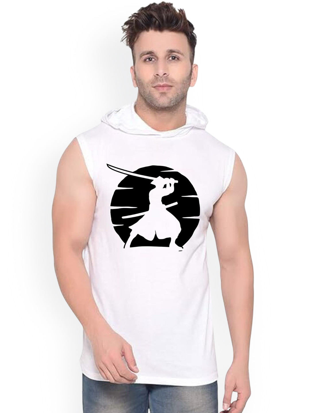 Fashnobic Men Ninja Printed Hooded-Neck Gym Vests FB-104_print-73_gym_vest White M
