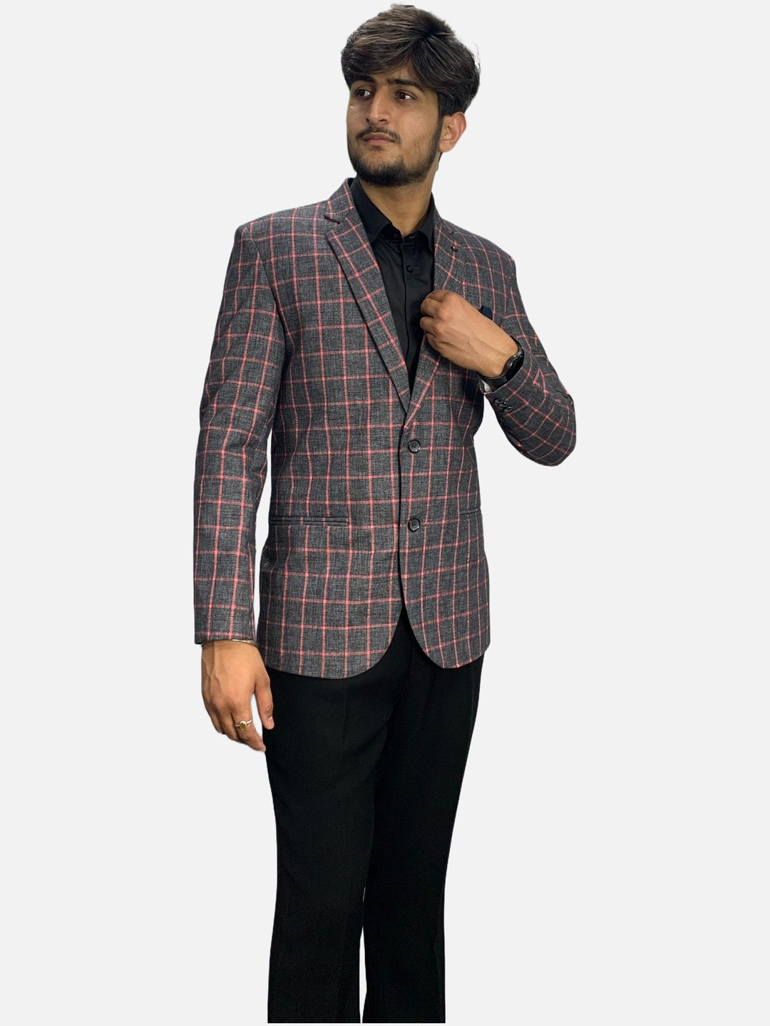 GARGIAN Master Cut Checked Notched Lapel Single Breasted Blazer