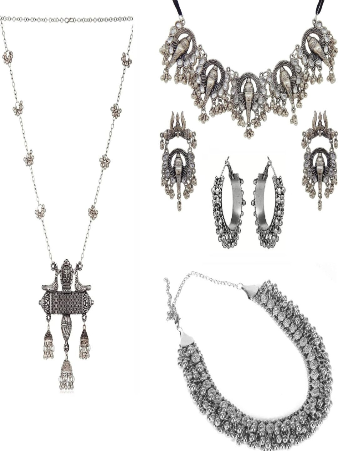 CHABUTRA TREND Set Of 3 German Silver-Plated Artificial Beads Jewellery Sets