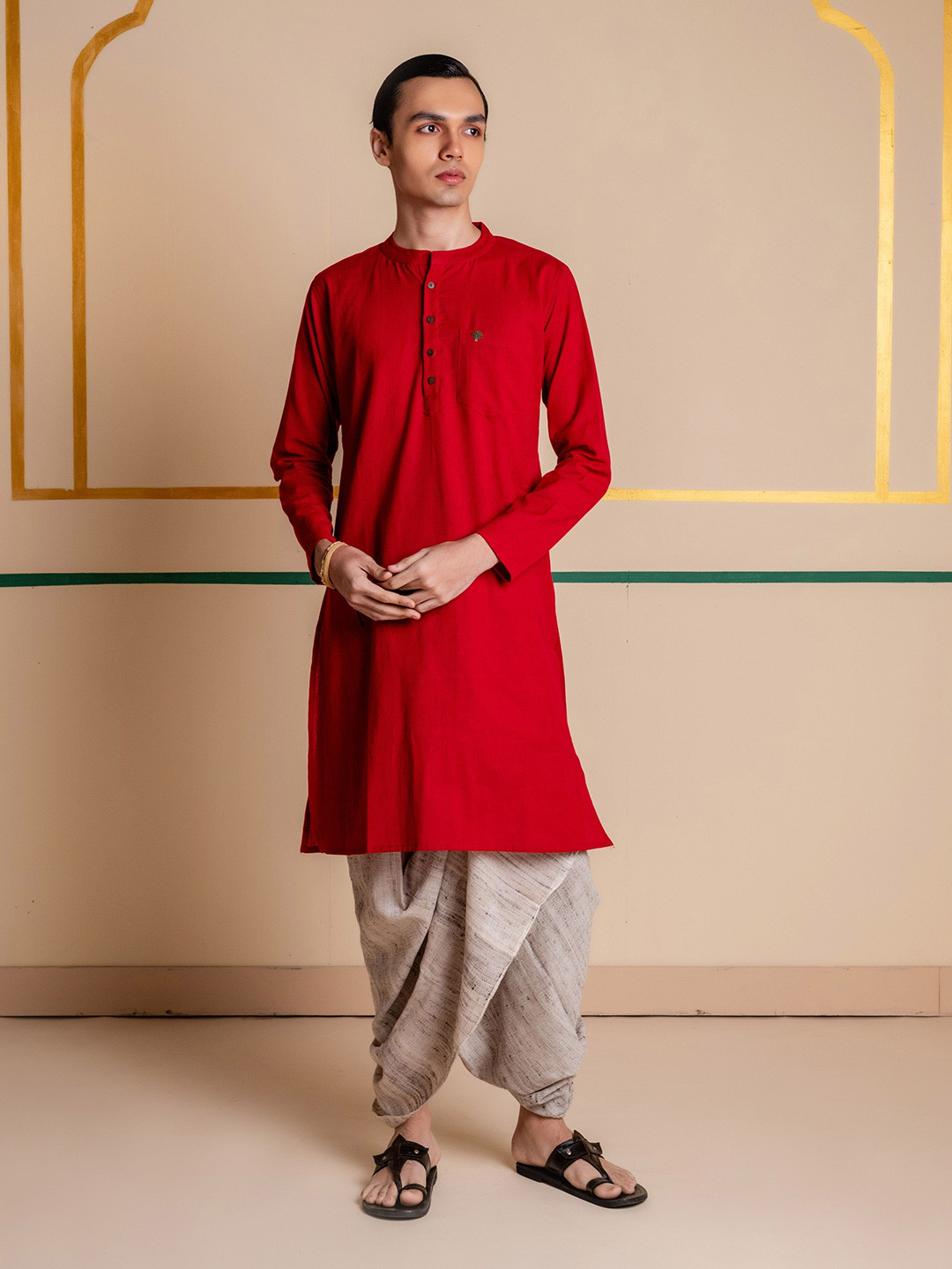 VANCHA Men Solid Daily Cotton Pathani Kurta
