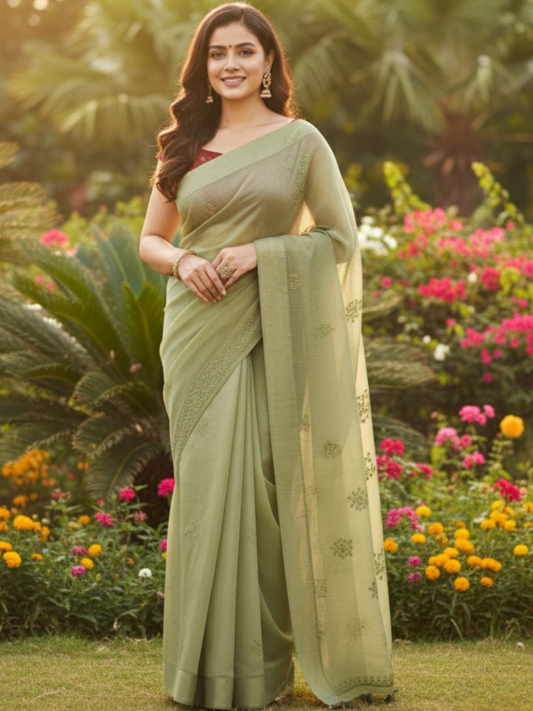 Apni Maati Vastram Embroidered Pre-Pleated Saree