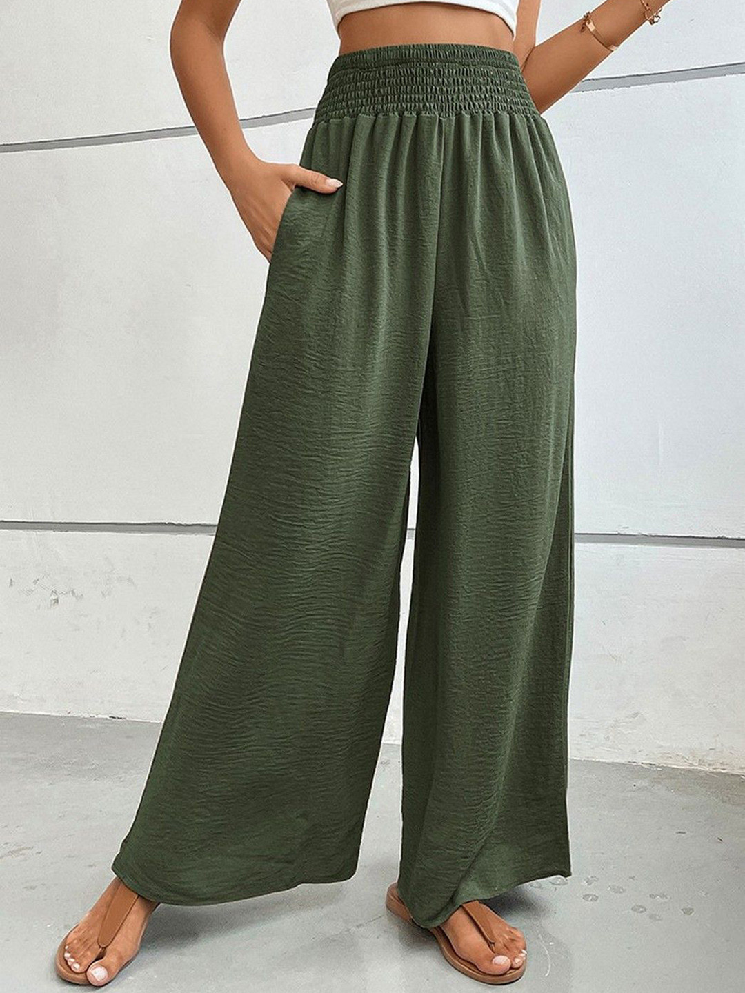 StyleCast Women High Waist Wide Leg Track Pants With Pockets