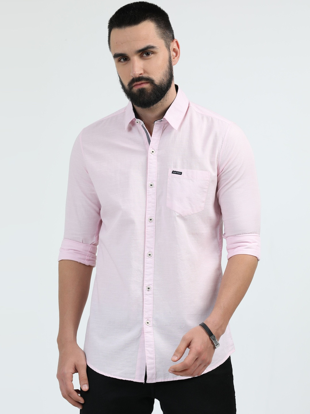 RS Fashions Men Pink Cotton Linen Slim Fit Comfort Shirts