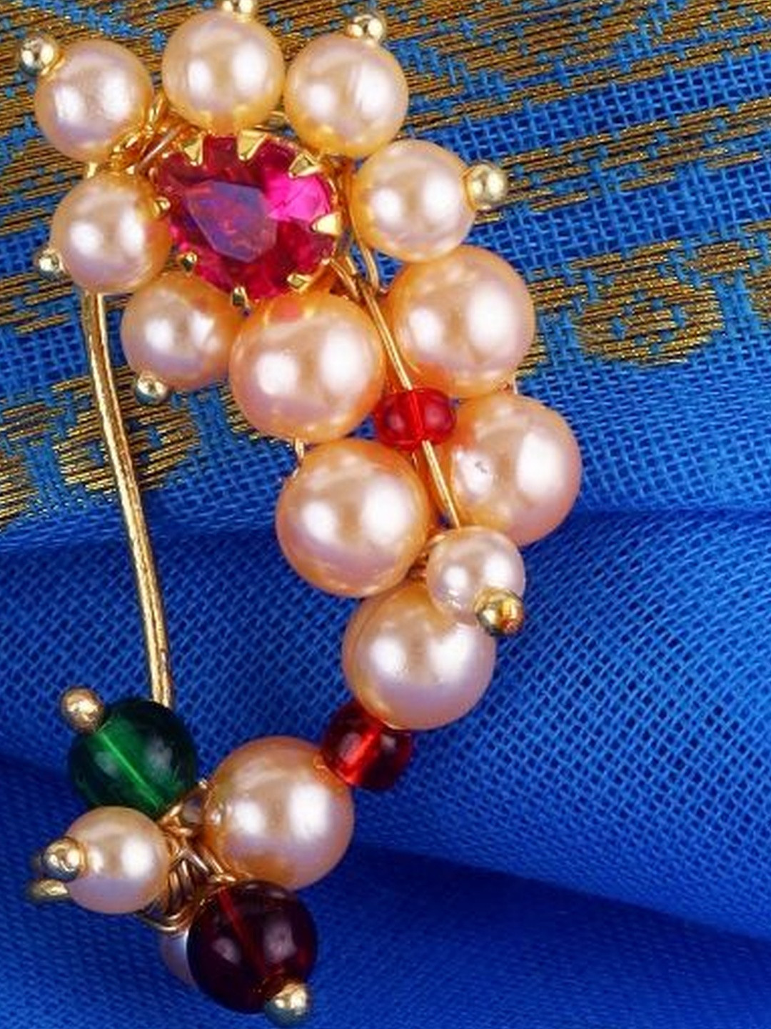 SALONI FASHION JEWELLERY Gold Plated Artificial Stones & Beads Maharashtrian Nath