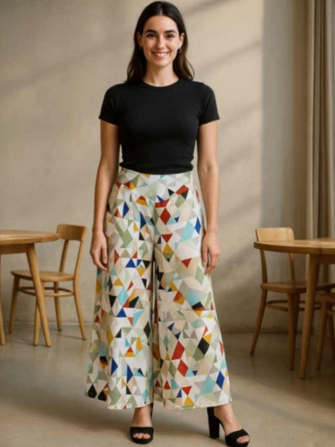 DressBerry Women Multi Polyester Printed Wide Leg Anti Fit Trousers