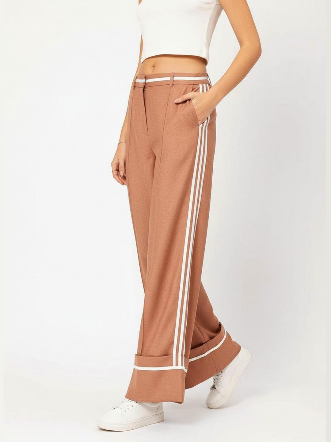 DressBerry Women Versatile Staple Wide-Leg Trousers with Side-Stripes