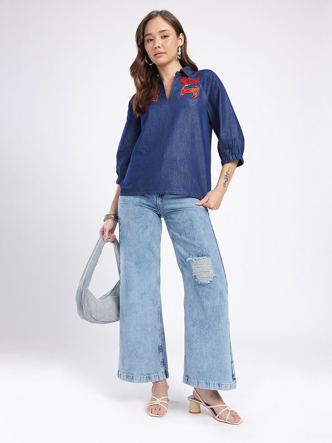 fusion by glitchez Applique Raglan Sleeves Top