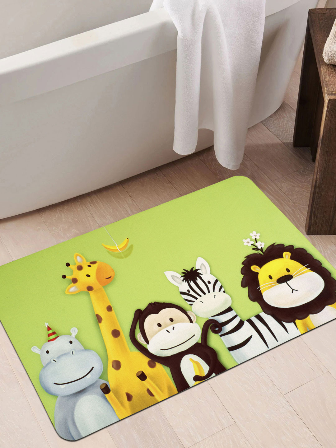 Story@home Kids White Cartoon-Printed Super Absorbent Quick -Drying Anti-Skid Bath Mat