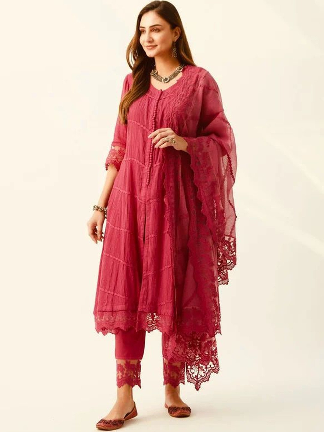 ROZE Women Red Cotton Dupatta
